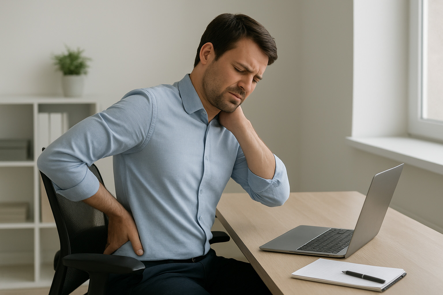 椅子に座って辛い男性